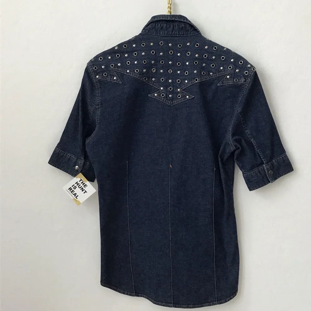 Vintage HBOY dark denim lace up collared shirt with grommets size M - Picture 2 of 6